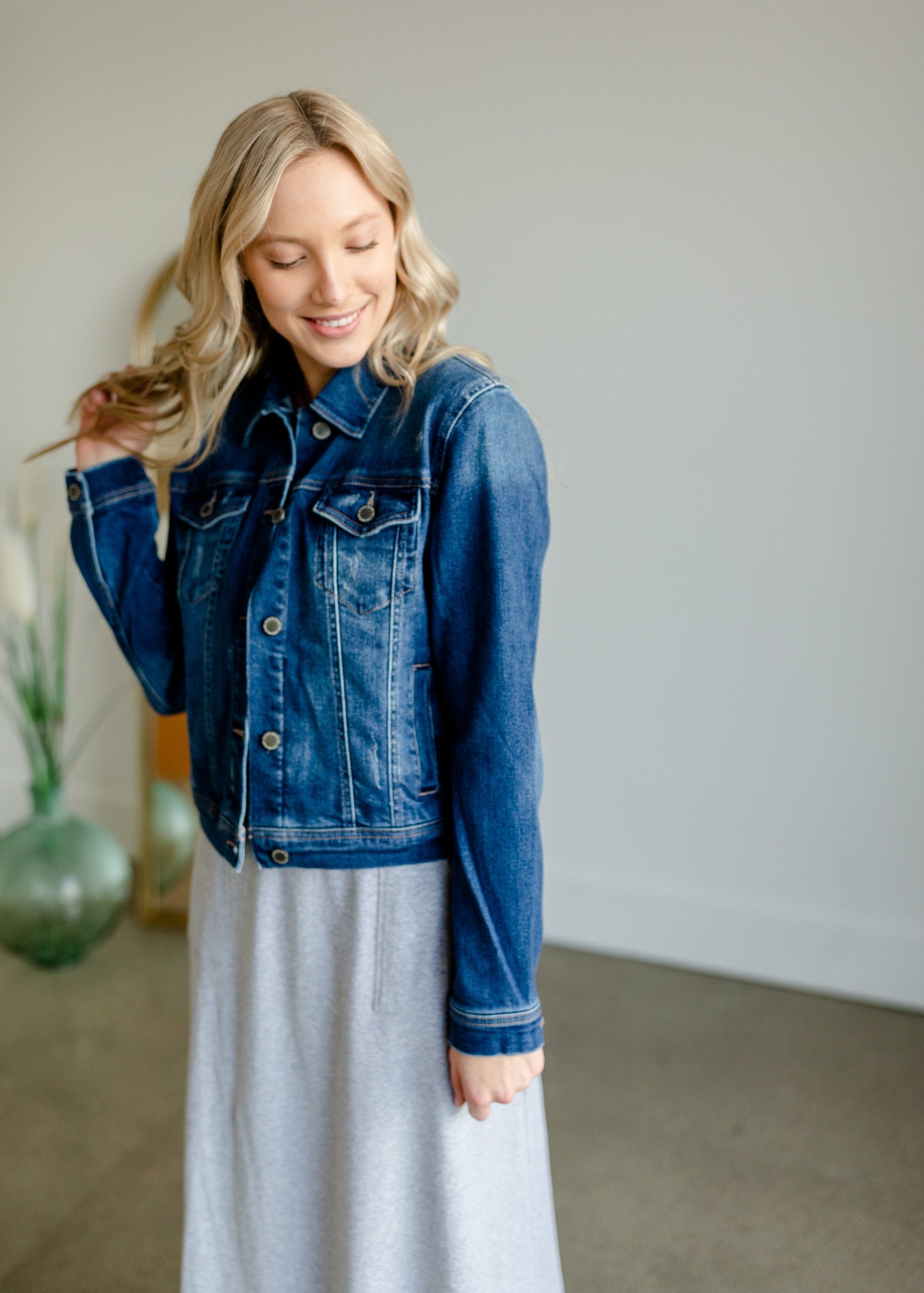 Vintage Washed Dark Denim Jacket Tops Risen