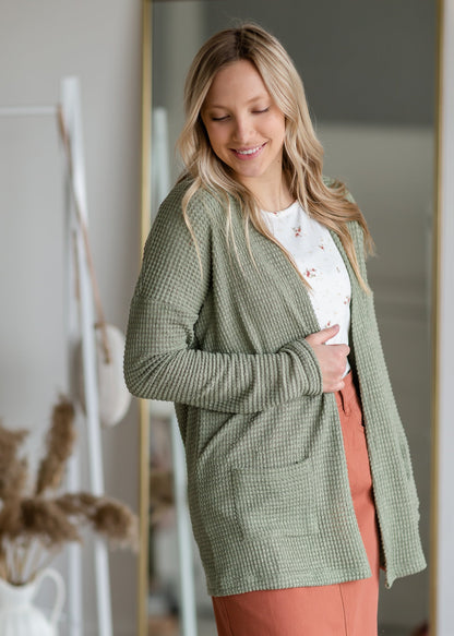 Waffle Knit Cardigan with Pockets Shirt Staccato Light Olive / S