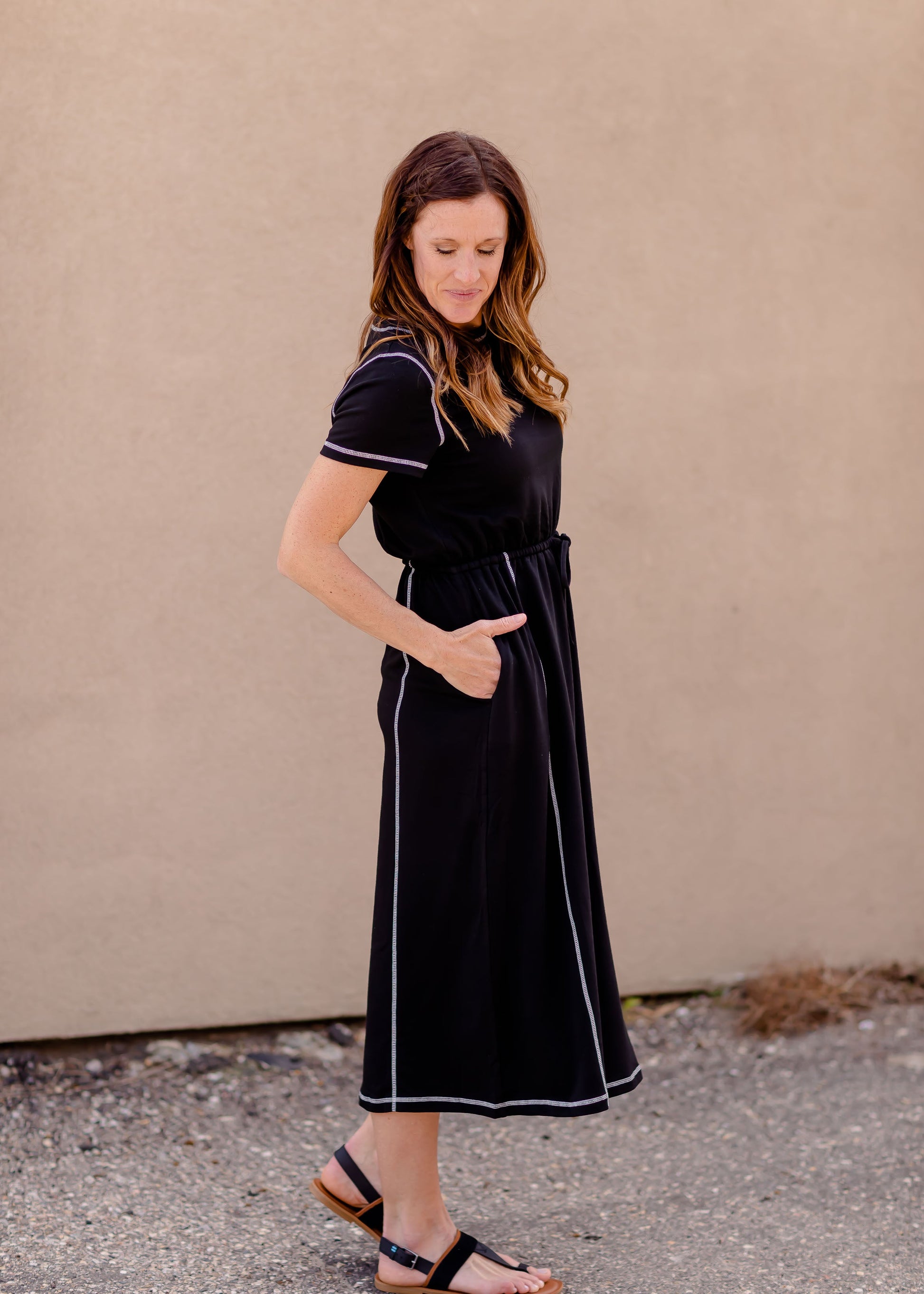 Waist Tie Short Sleeve Midi Dress Dresses