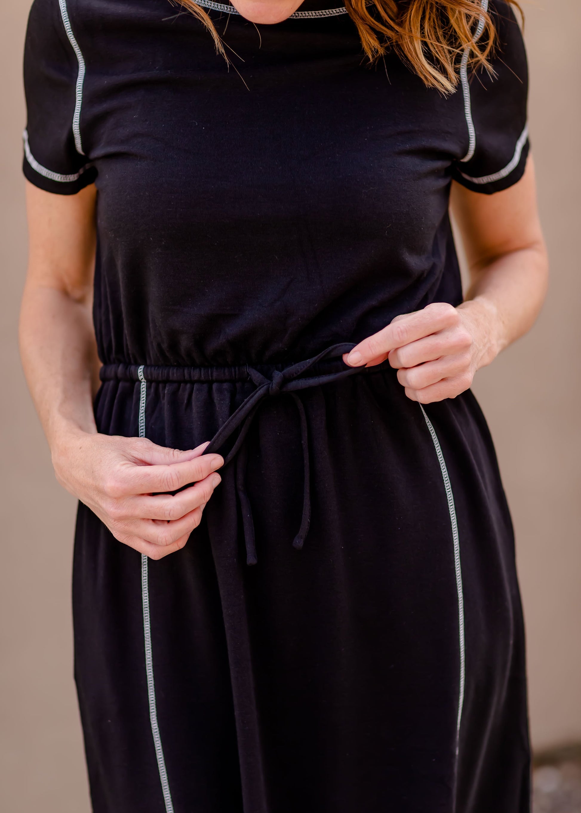 Waist Tie Short Sleeve Midi Dress Dresses