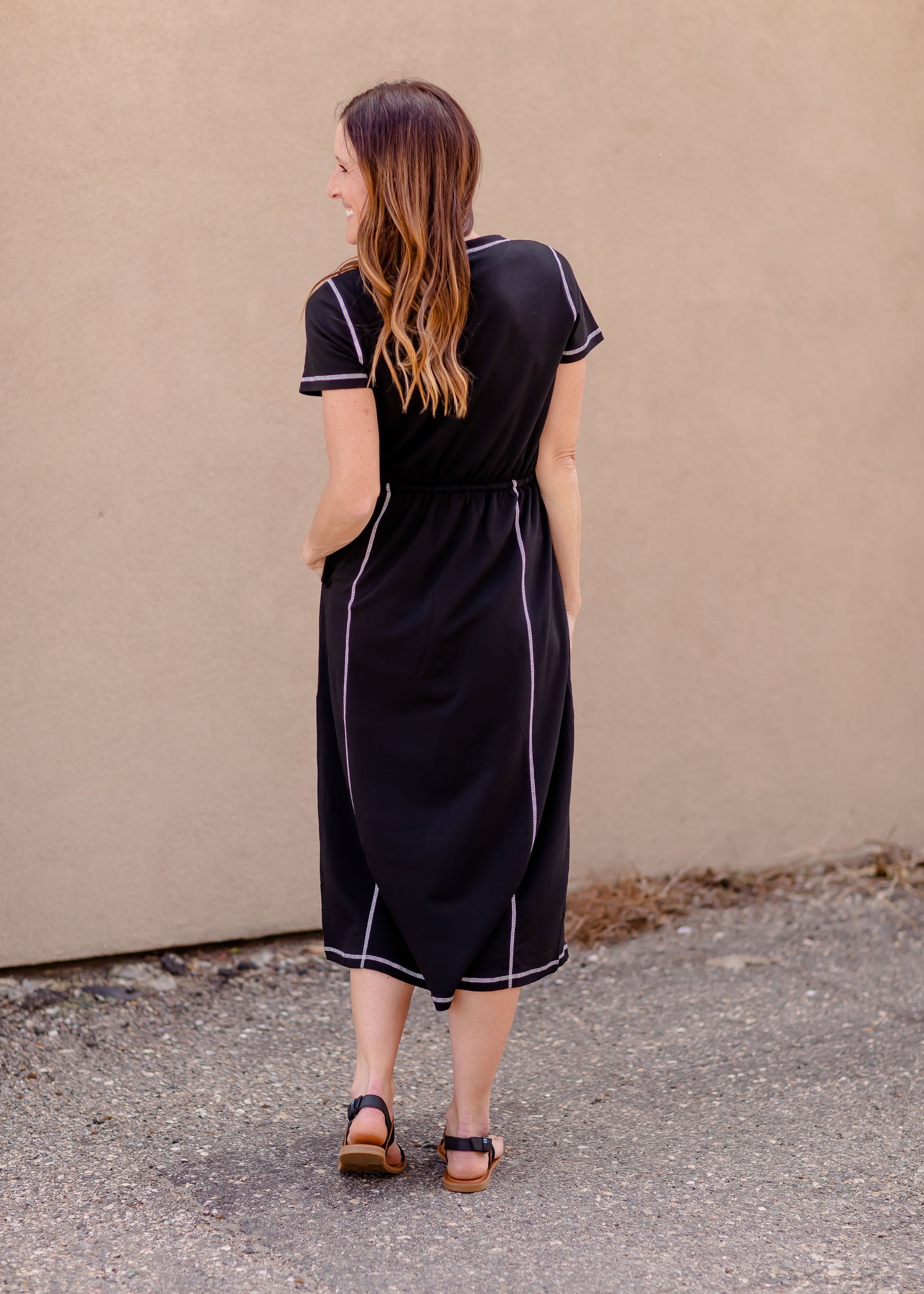 Waist Tie Short Sleeve Midi Dress Dresses