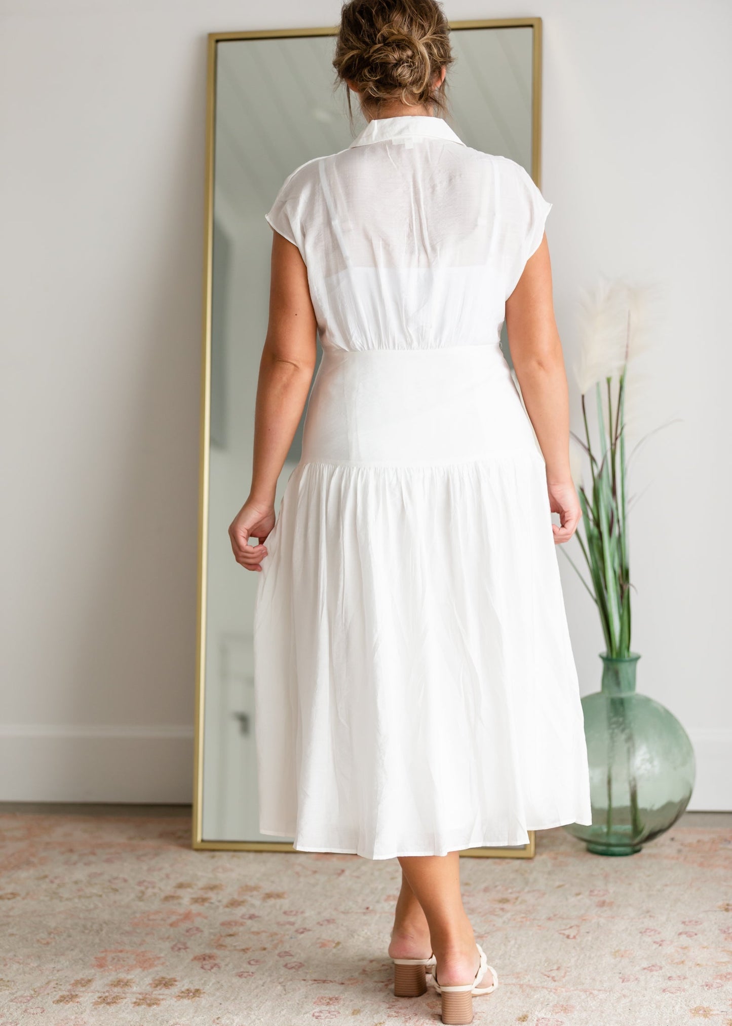 White Button Up Cap Sleeve Midi Dress Dresses Mod Ref