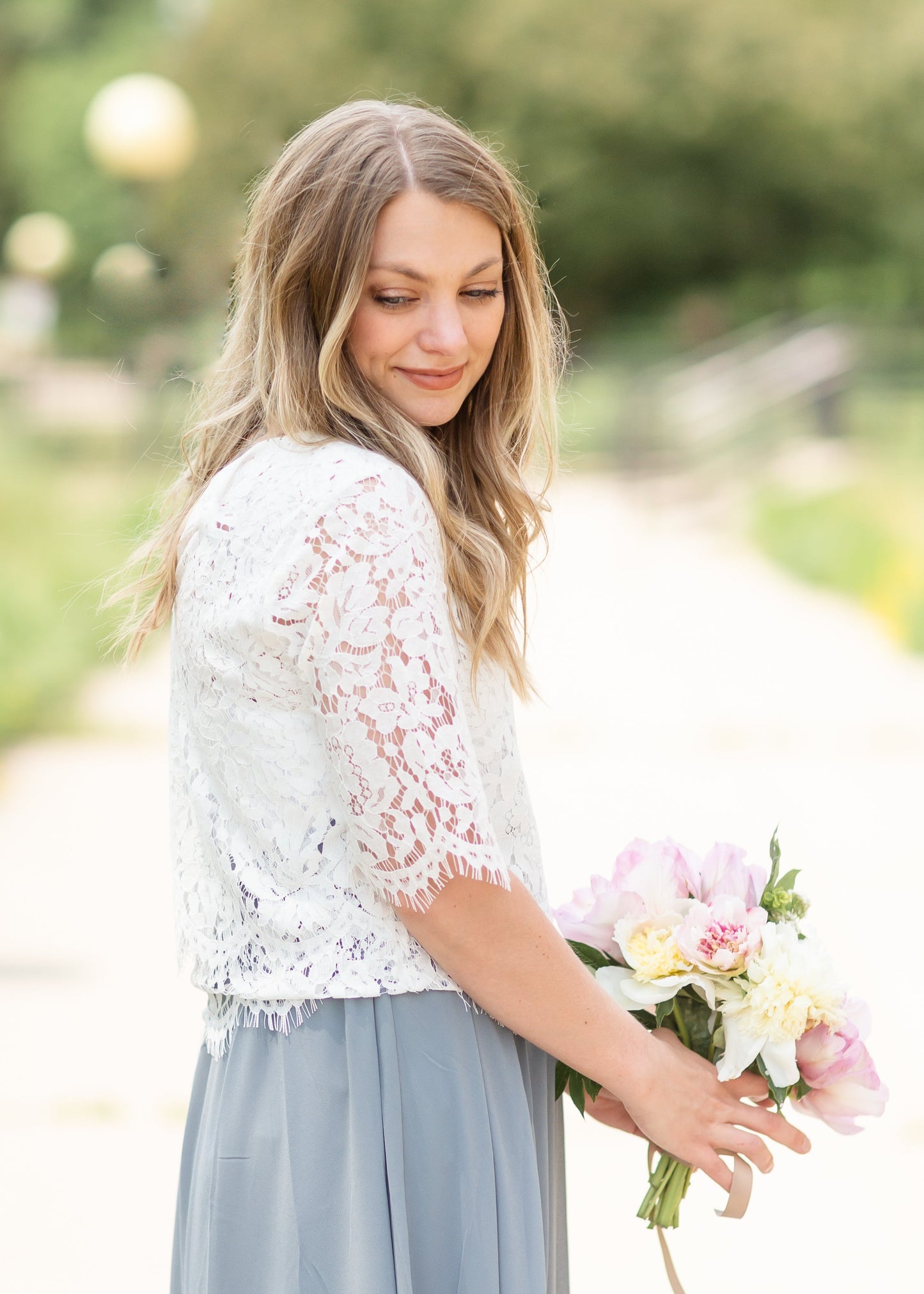 White Floral Lace Top Tops
