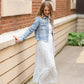 White Floral Midi Skirt with Hem Ruffle Skirts