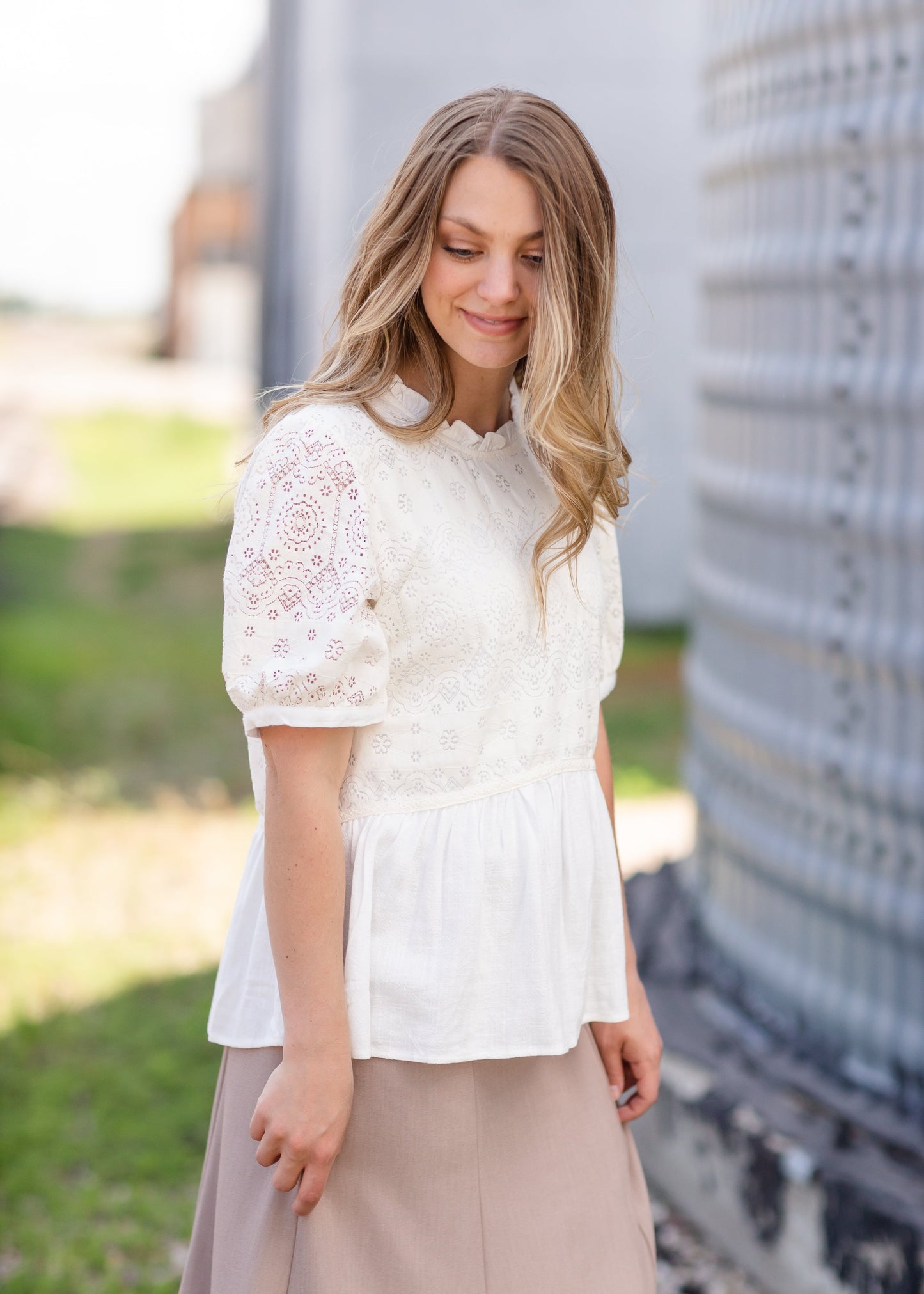 White Lace Mixed Blouse Top Tops