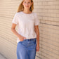 White & Mauve Striped T-Shirt Tops