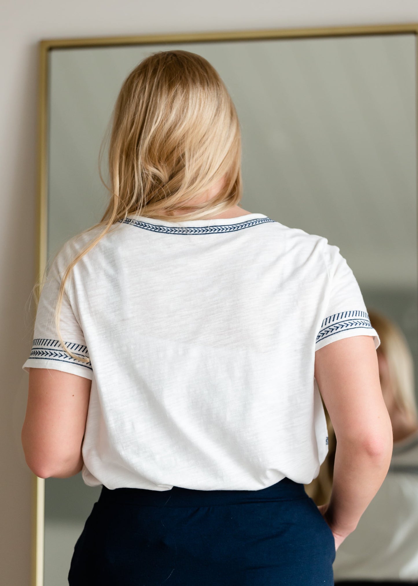 White & Navy Embroidered Top Shirt Hailey & Co