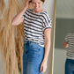 White & Navy Rolled Sleeved Top Shirt Hailey & Co
