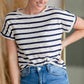 White & Navy Rolled Sleeved Top Shirt Hailey & Co