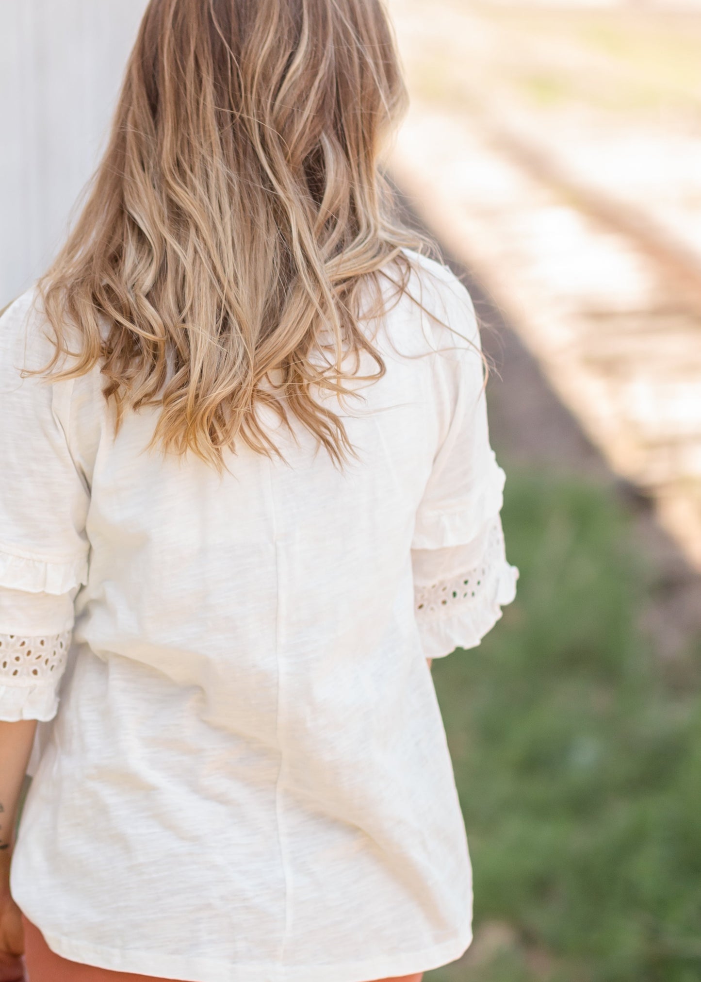 White Puff Sleeve Tee Tops