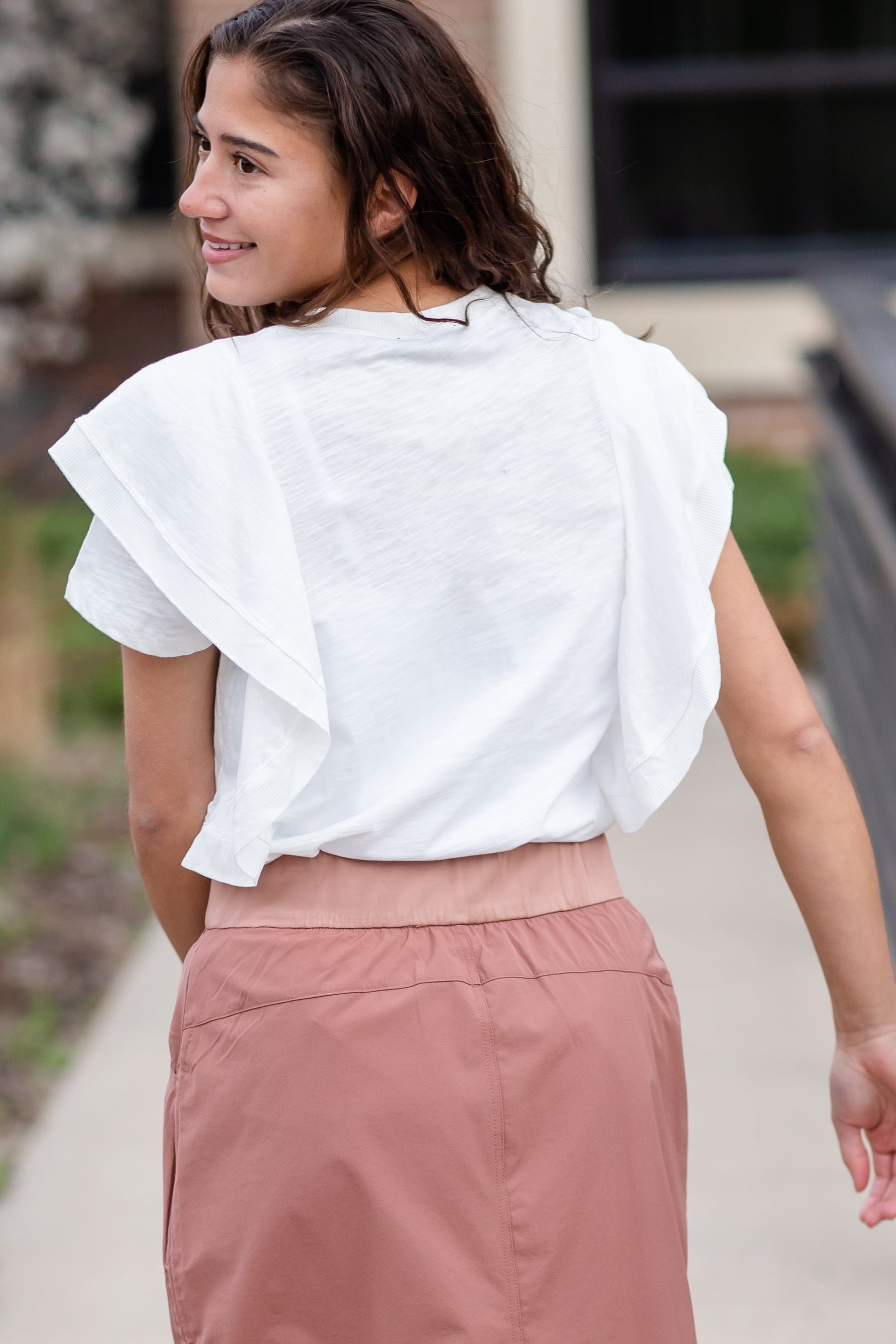 White Ribbed Ruffle Knit Top Tops