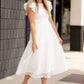 White Smocked Flutter Sleeve Midi Dress Dresses
