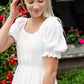 White Square Neck Smocked Bodice Midi Dress Dresses Hayden