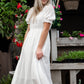 White Square Neck Smocked Bodice Midi Dress Dresses Hayden