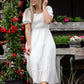 White Square Neck Smocked Bodice Midi Dress Dresses Hayden