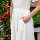 White Square Neck Smocked Bodice Midi Dress Dresses Hayden