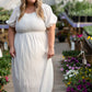 White Square Neck Smocked Bodice Midi Dress Dresses Hayden