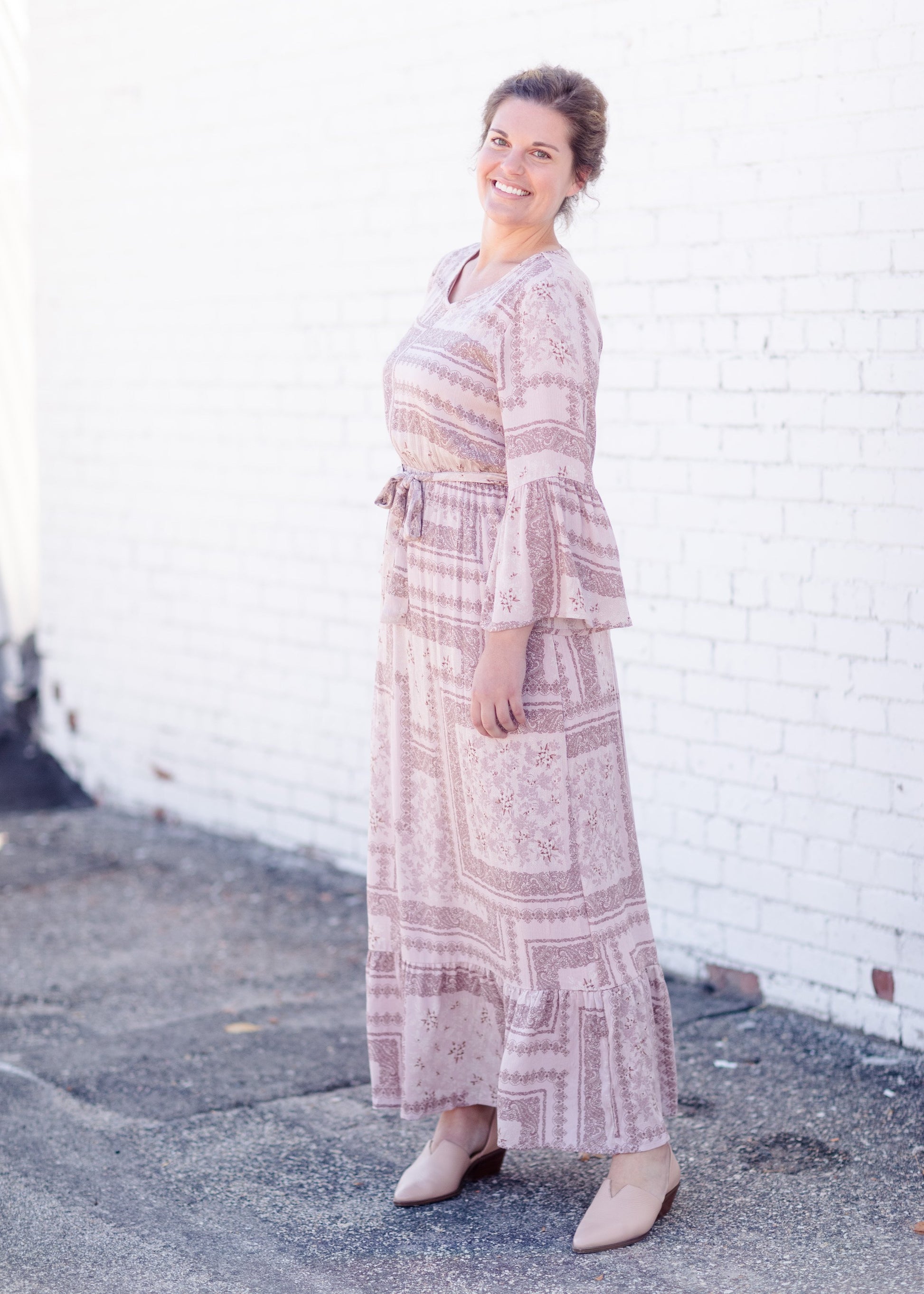 Willa Dusty Rose Flutter Bell Sleeve Maxi Dress Dresses Inherit