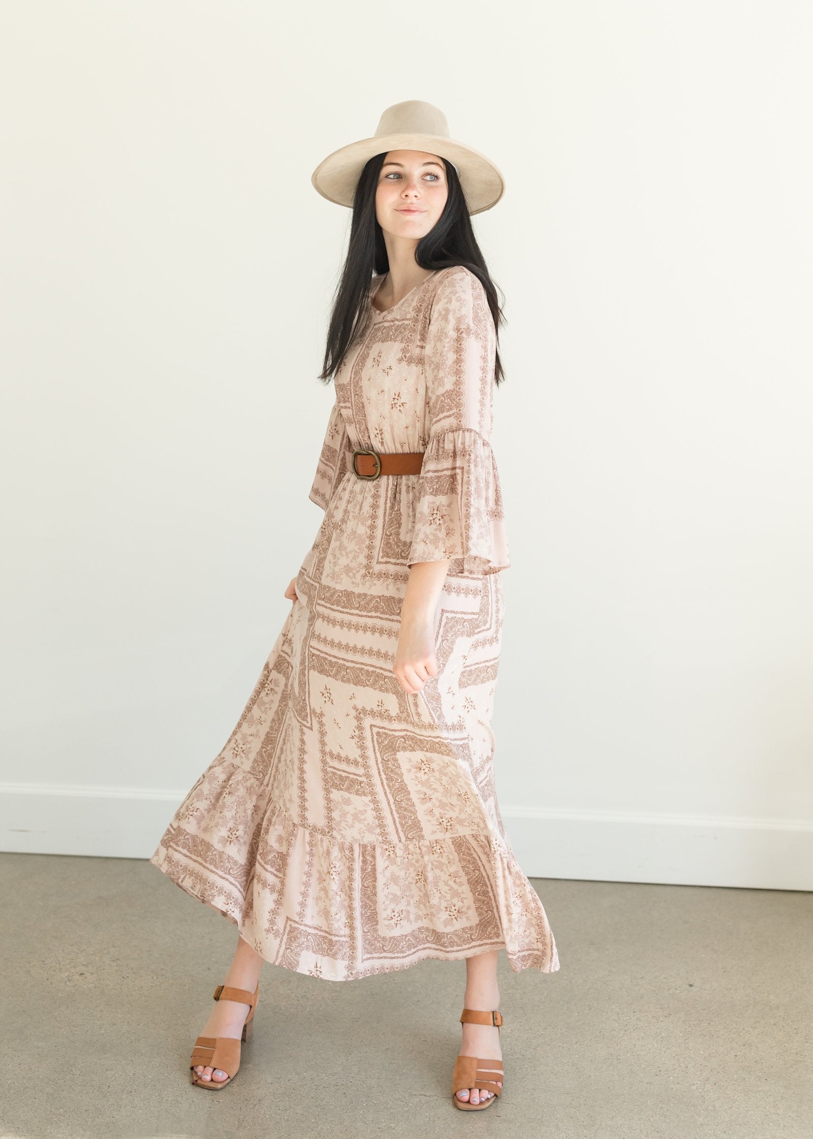Willa Dusty Rose Flutter Bell Sleeve Maxi Dress Dresses Inherit
