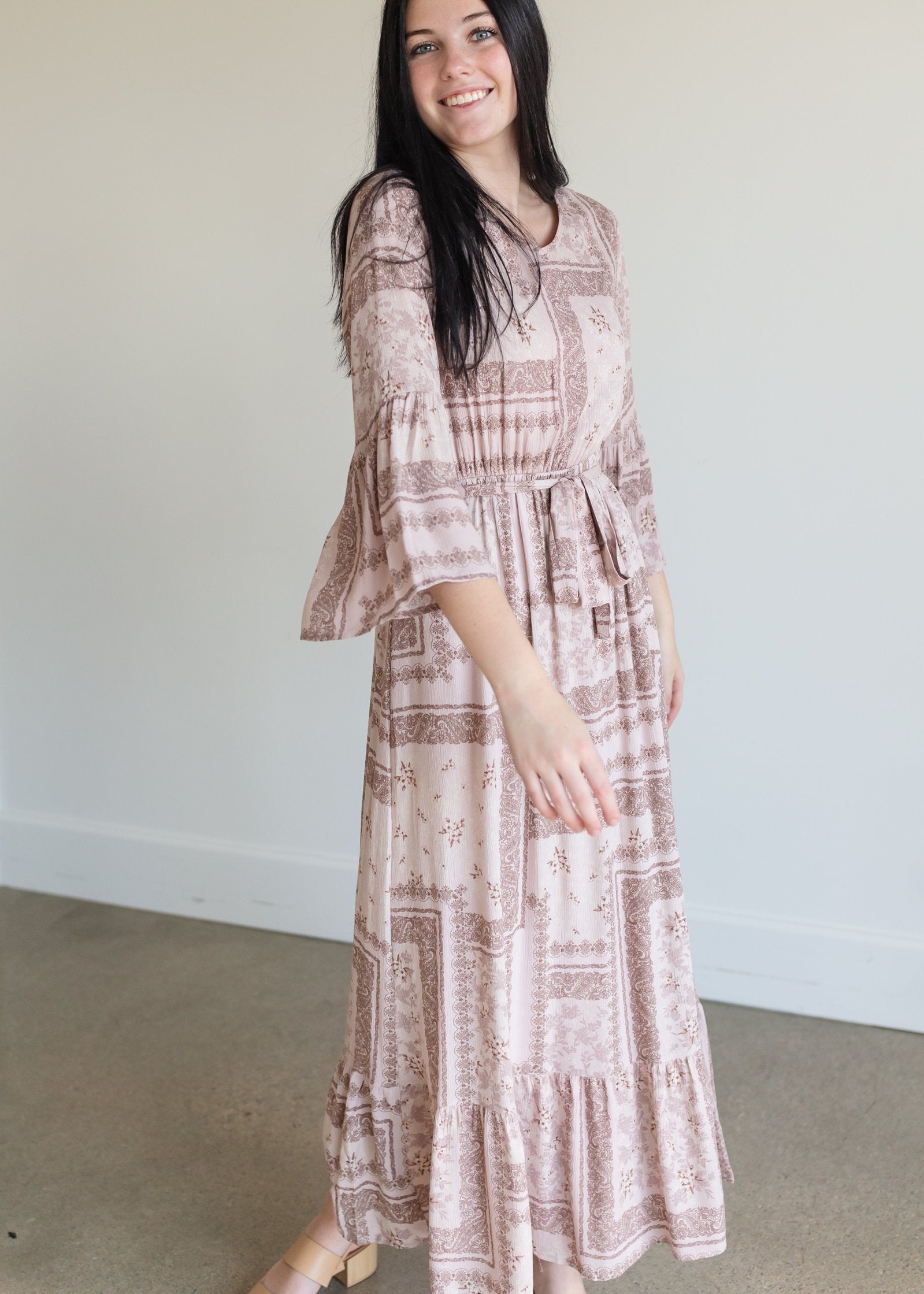 Willa Dusty Rose Flutter Bell Sleeve Maxi Dress Dresses Inherit