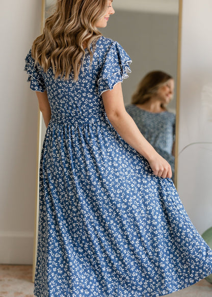 Women's Olivia Blue Floral Dress Dresses Woodmouse & Thistle