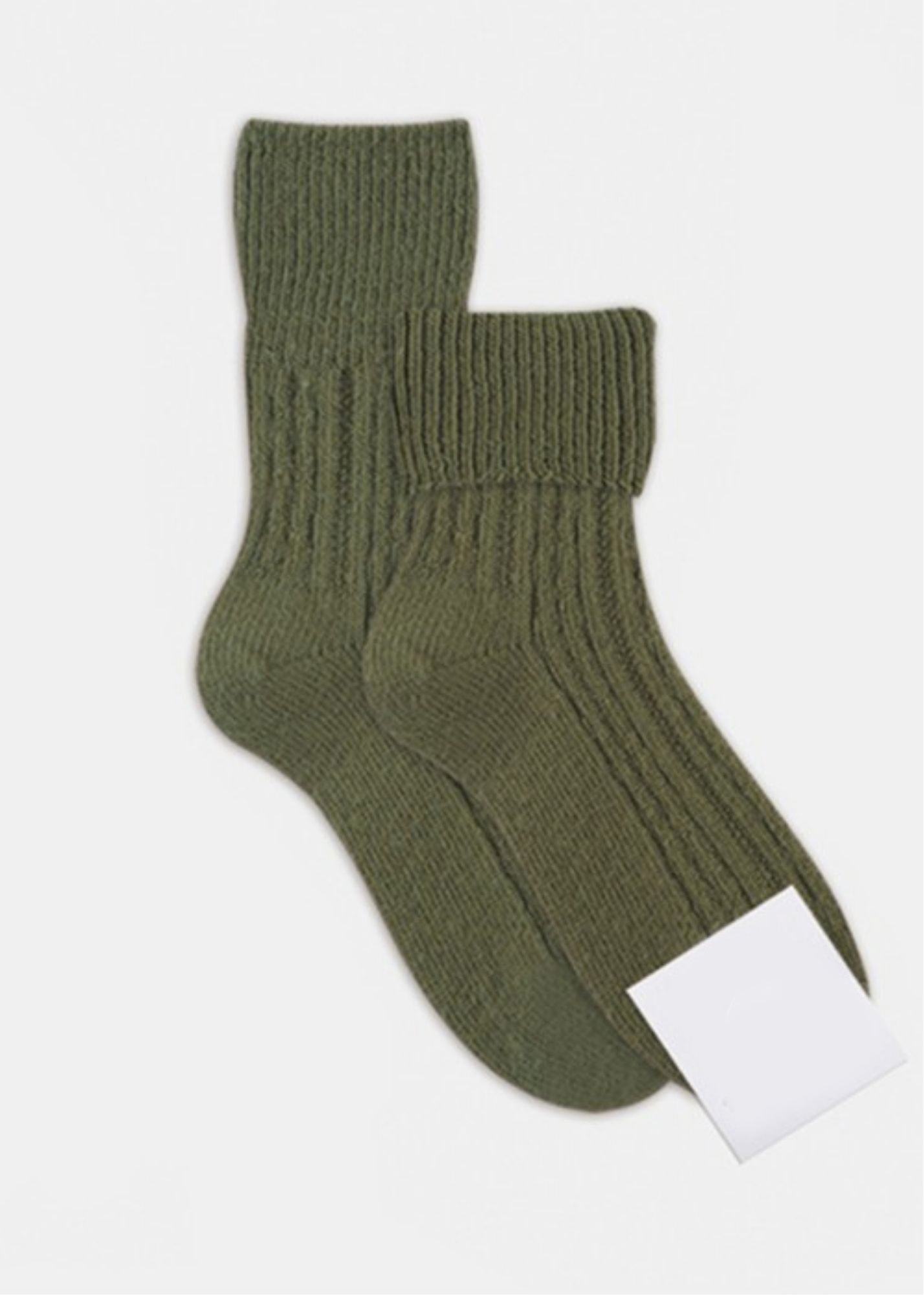 Wool Blend Crew Length Printed Socks Accessories Green Olive