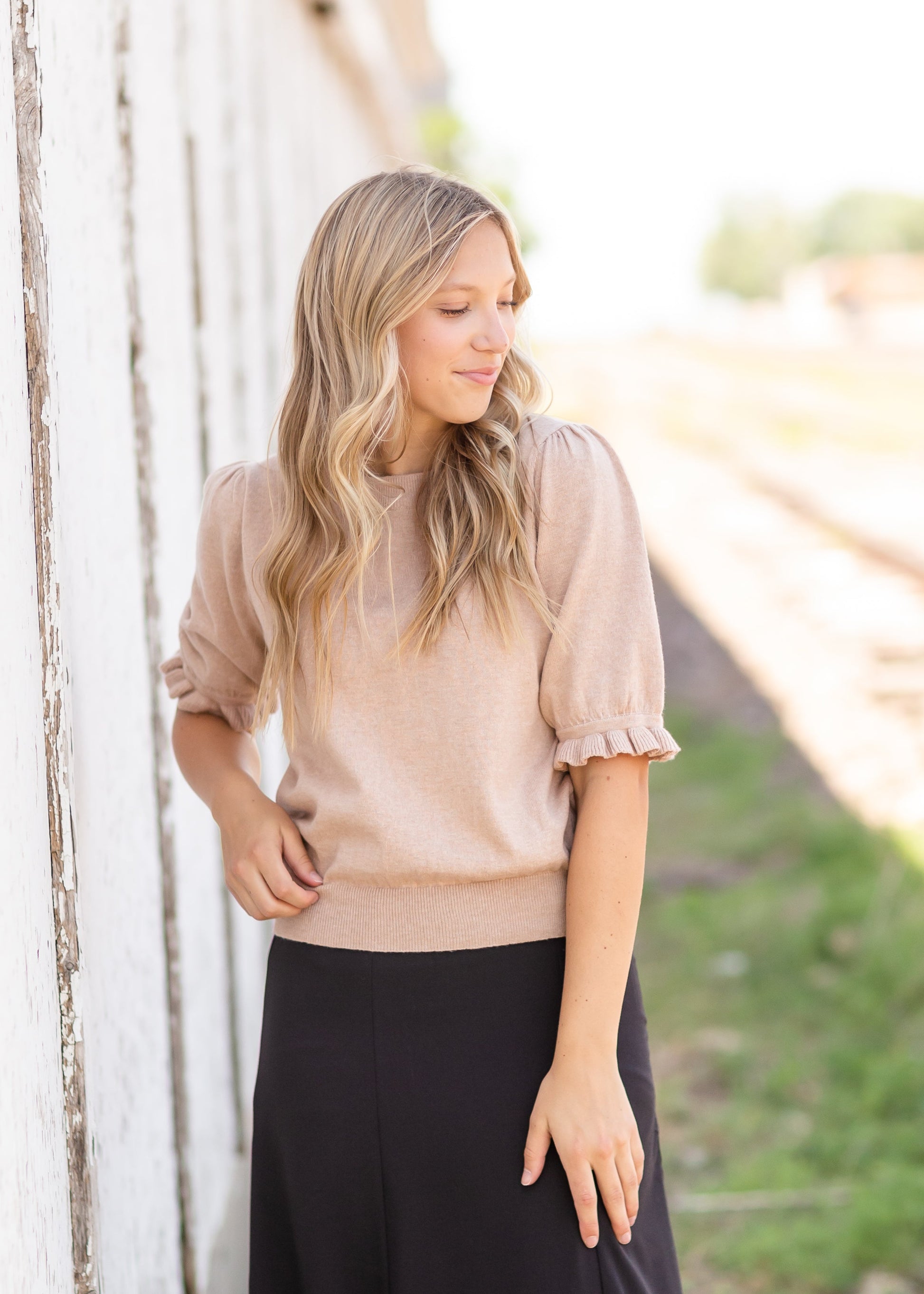 Yarn Dyed Sweater Short Sleeve Sweater Tops