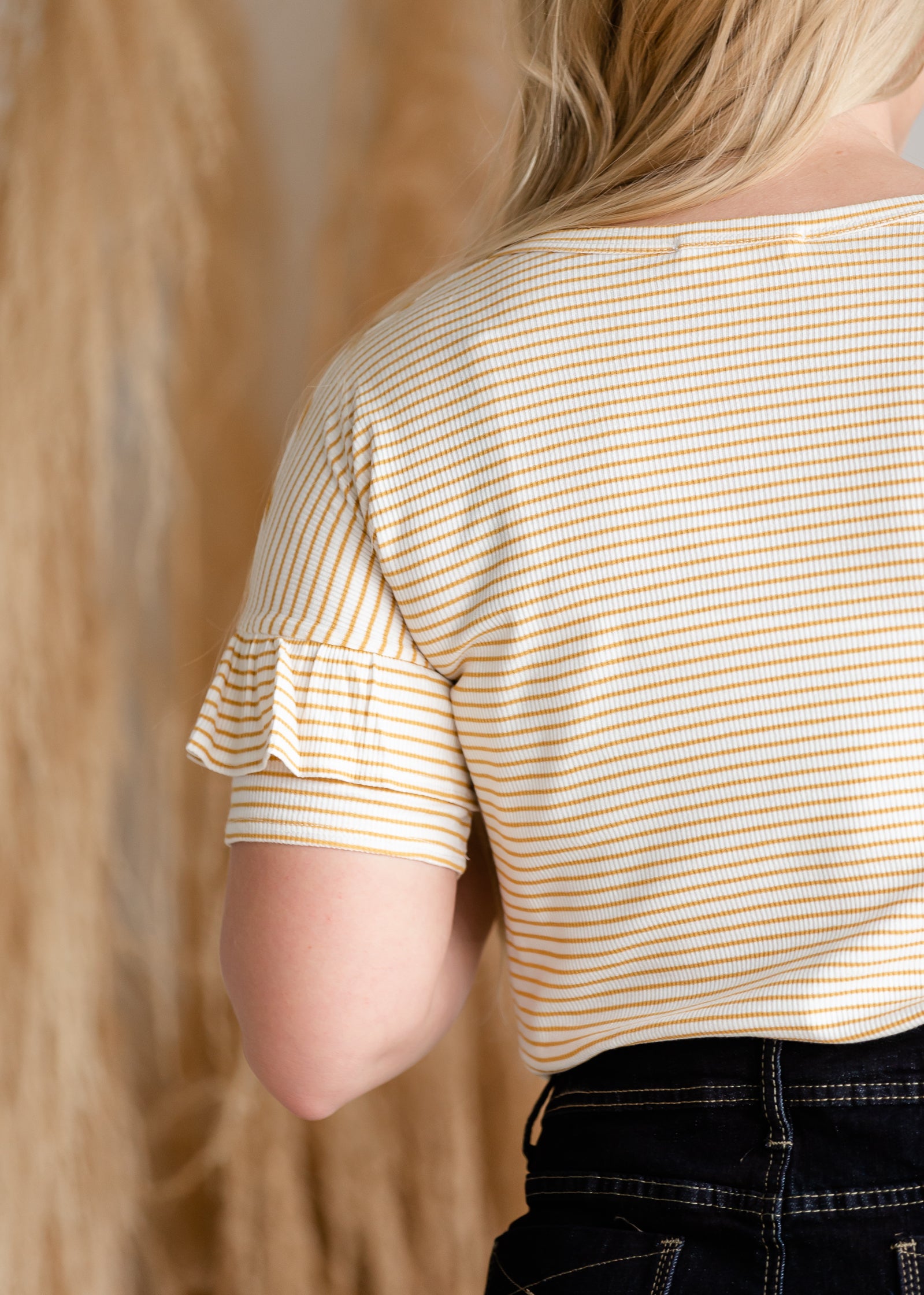 Yellow Striped Ruffle Sleeve Top Shirt Hailey & Co
