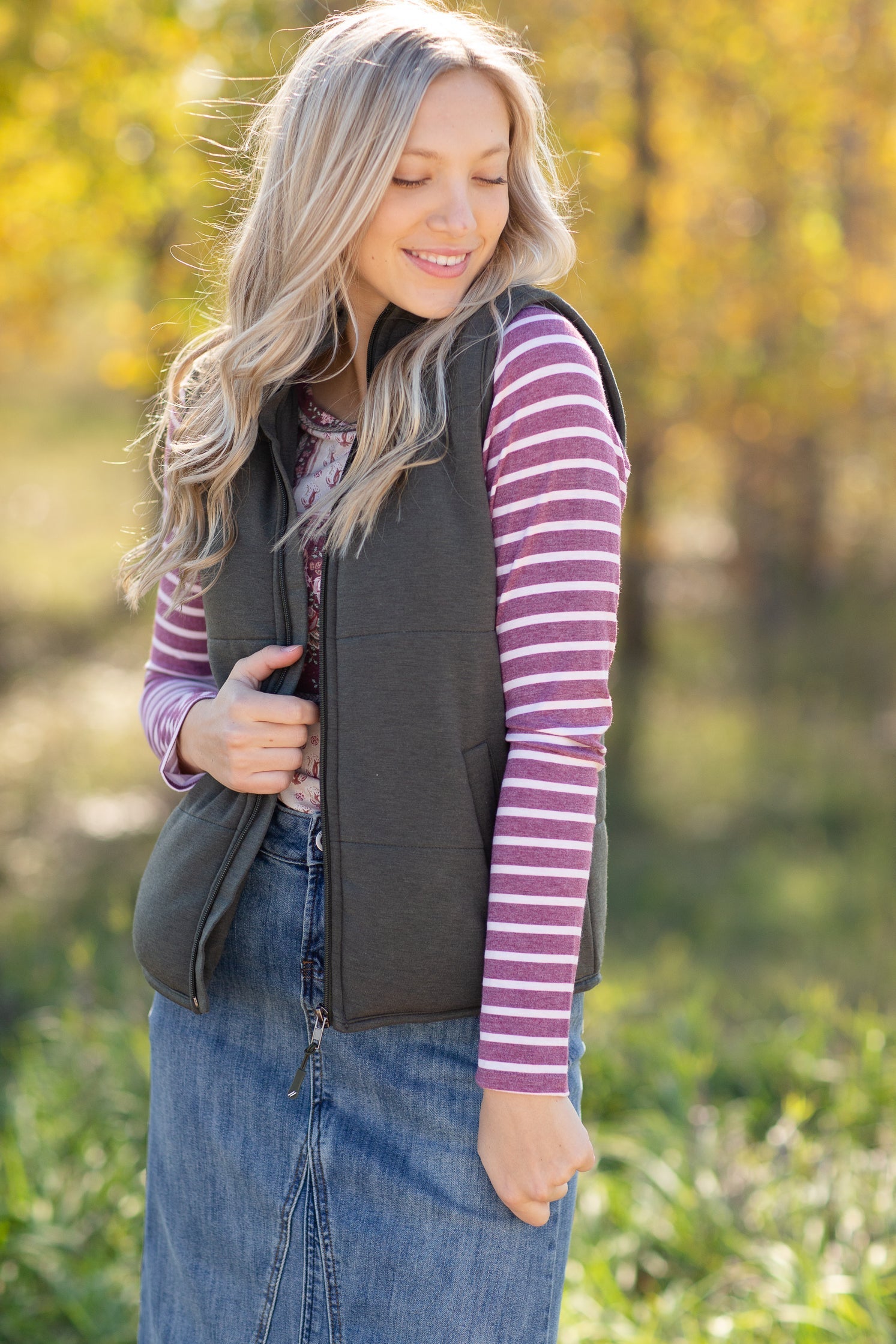 Zip Up Soft Quilted Pocket Vest - FINAL SALE Tops Olive / S