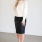 Zoey Frayed Hem Black Denim Midi Skirt Skirts